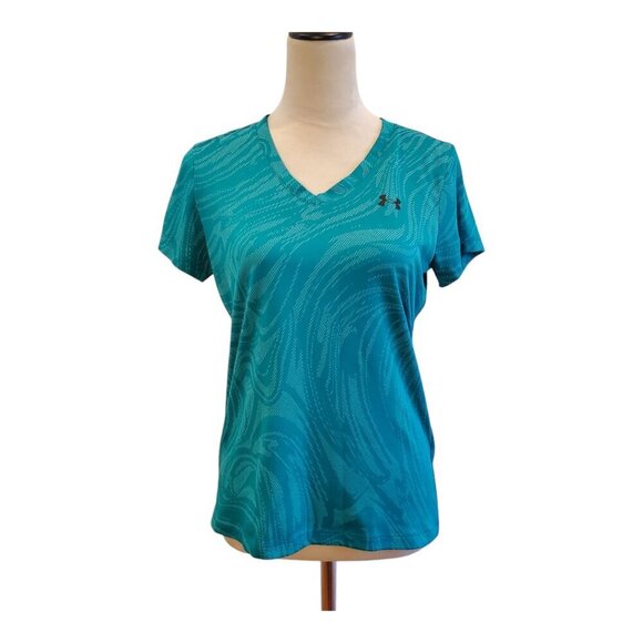 UNDER ARMOUR SZ S Teal Green Short-sleeve V-neck Athletic T-shirt Top - Picture 2 of 6